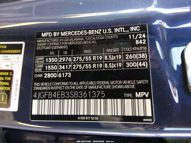 Aukcja sprzedaży 2025 Mercedes-benz Gle 350, vin: 4JGFB4EB3SB361375, numer aukcji: 45274363