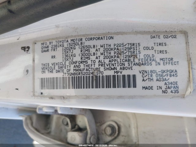 Продаж на аукціоні авто 2002 Toyota 4runner Sr5 V6, vin: JT3GN86R520242570, номер лоту: 45274418