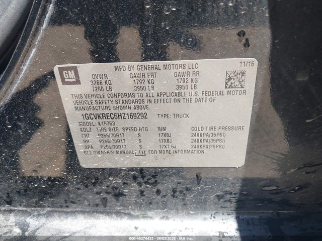 Продаж на аукціоні авто 2017 Chevrolet Silverado 1500 1lt, vin: 1GCVKREC6HZ169292, номер лоту: 45274433