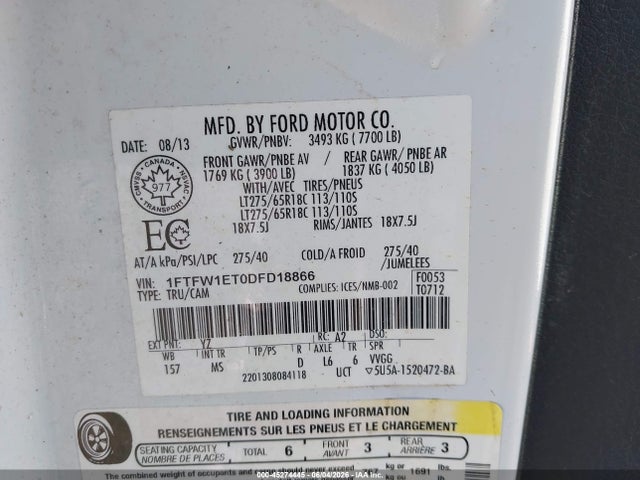 Aukcja sprzedaży 2013 Ford F-150 Xlt, vin: 1FTFW1ET0DFD18866, numer aukcji: 45274445