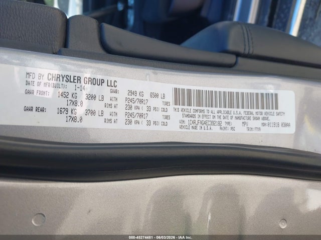 45274481 :رقم المزاد ، 1C4RJFAG4EC392182 vin ، 2014 Jeep Grand Cherokee Laredo مزاد بيع