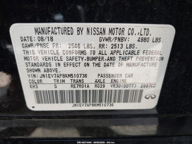 Продаж на аукціоні авто 2019 Infiniti Q50 3.0t Luxe, vin: JN1EV7AP8KM510736, номер лоту: 45274486