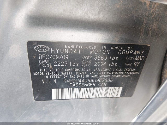 45274496 :رقم المزاد ، KMHDU4AD9AU967386 vin ، 2010 Hyundai Elantra Blue مزاد بيع