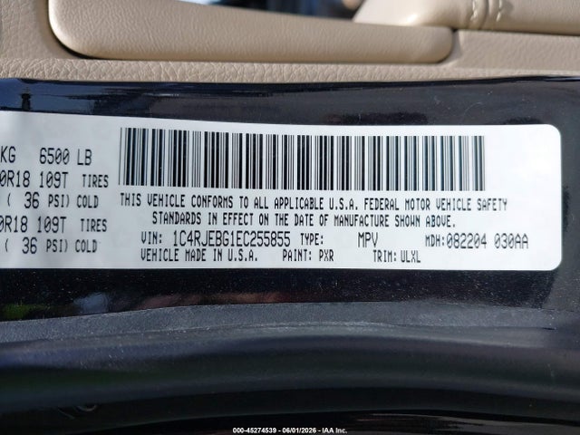 2014 Jeep Grand Cherokee Limited მანქანა იყიდება აუქციონზე, vin: 1C4RJEBG1EC255855, აუქციონის ნომერი: 45274539