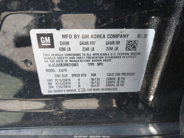 Aukcja sprzedaży 2021 Buick Encore Fwd Preferred, vin: KL4CJASB3MB315863, numer aukcji: 45274557