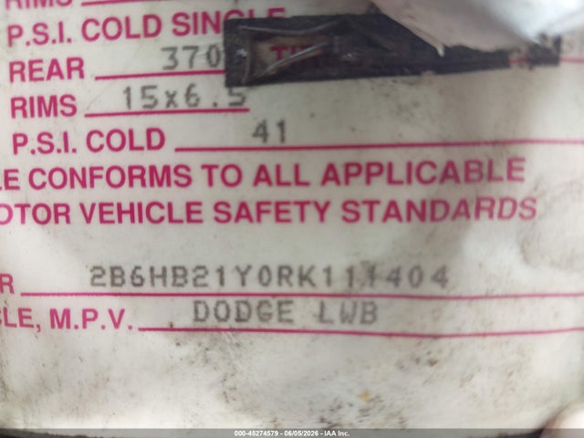 Продаж на аукціоні авто 1994 Dodge Ram Van B250, vin: 2B6HB21Y0RK111404, номер лоту: 45274579