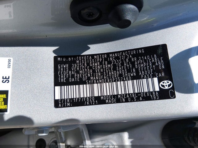 Продажа на аукционе авто 2025 Toyota Corolla Le, vin: 5YFB4MDE8SP257460, номер лота: 45274590