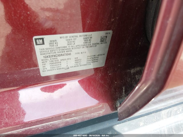 Aukcja sprzedaży 2016 Gmc Yukon Xl Sle, vin: 1GKS2FKC3GR473043, numer aukcji: 45274593