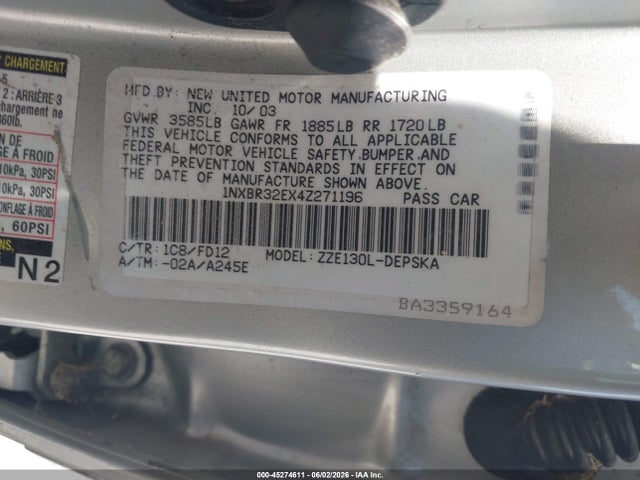 Продаж на аукціоні авто 2004 Toyota Corolla Ce/le/s, vin: 1NXBR32EX4Z271196, номер лоту: 45274611
