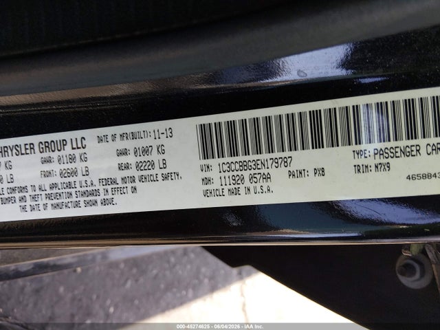 2014 Chrysler 200 Touring მანქანა იყიდება აუქციონზე, vin: 1C3CCBBG3EN179787, აუქციონის ნომერი: 45274625