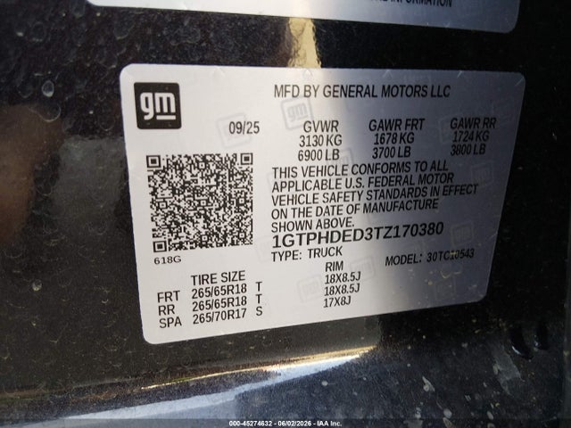45274632 :رقم المزاد ، 1GTPHDED3TZ170380 vin ، 2026 Gmc Sierra 1500 , Short Bed, Slt, Rwd مزاد بيع