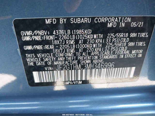 Subaru Crosstrek Limited 2021 JF2GTHMC3MH346996 Image 9