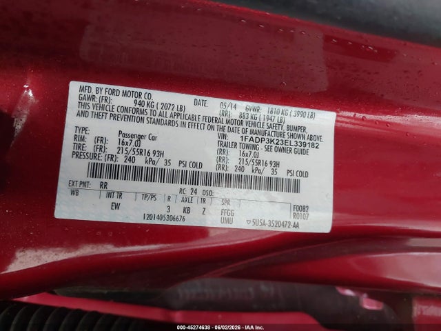 Aukcja sprzedaży 2014 Ford Focus Se, vin: 1FADP3K23EL339182, numer aukcji: 45274638
