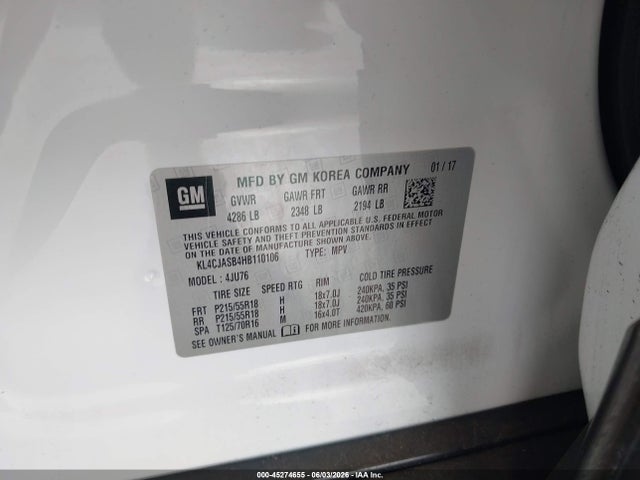 Aukcja sprzedaży 2017 Buick Encore Preferred, vin: KL4CJASB4HB110106, numer aukcji: 45274655