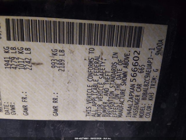 Aukcja sprzedaży 2010 Nissan Altima 2.5 S, vin: 1N4AL2APXAN566602, numer aukcji: 45274661