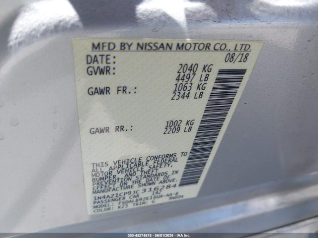 Продаж на аукціоні авто 2018 Nissan Leaf S, vin: 1N4AZ1CP9JC316284, номер лоту: 45274675