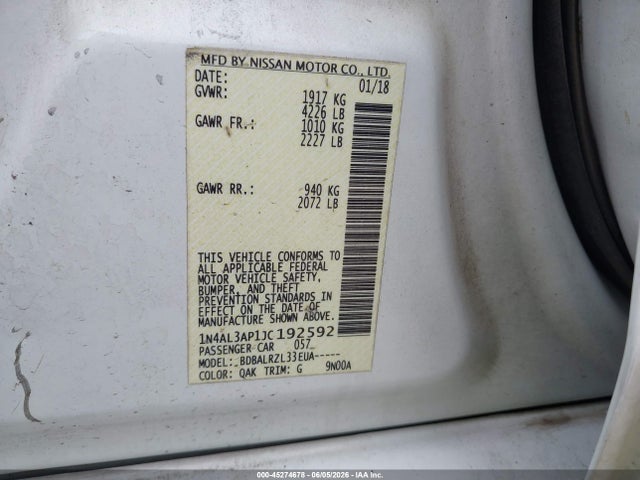 Nissan Altima 2.5 Sl 2018 1N4AL3AP1JC192592 Image 9