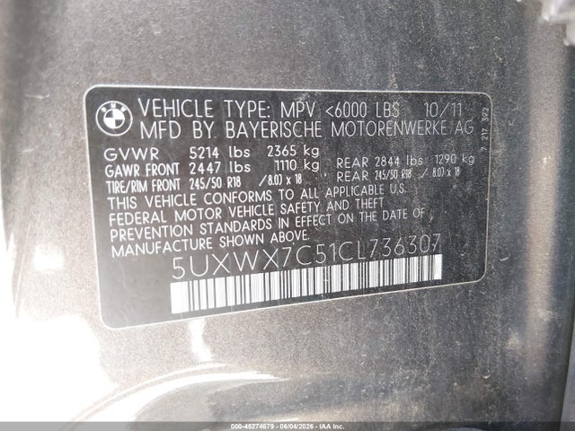 Aukcja sprzedaży 2012 Bmw X3 Xdrive35i, vin: 5UXWX7C51CL736307, numer aukcji: 45274679