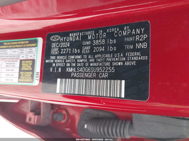 45274683 :رقم المزاد ، KMHLS4DG6SU952255 vin ، 2025 Hyundai Elantra Sel Convenience مزاد بيع