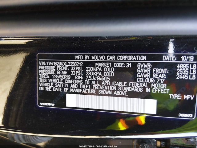 Aukcja sprzedaży 2020 Volvo Xc40 T5 Momentum, vin: YV4162UKXL2256212, numer aukcji: 45274688