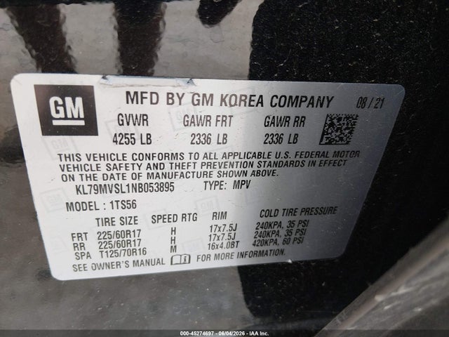 Auction sale of the 2022 Chevrolet Trailblazer Fwd Activ, vin: KL79MVSL1NB053895, lot number: 45274697