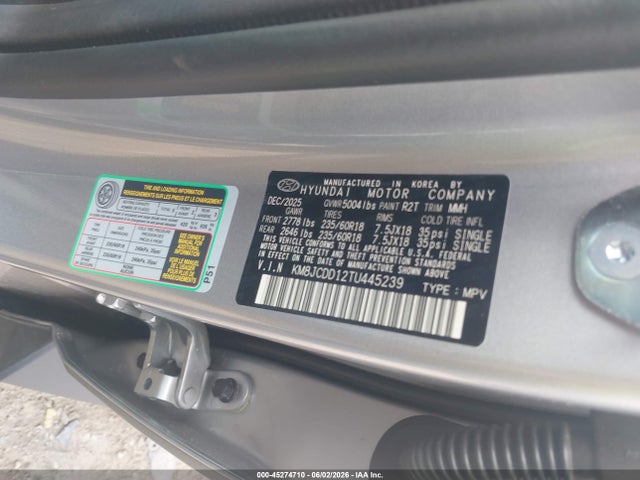 45274710 :رقم المزاد ، KM8JCDD12TU445239 vin ، 2026 Hyundai Tucson Hybrid Sel Convenience مزاد بيع