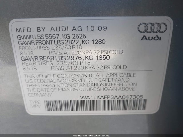 Продажа на аукционе авто 2010 Audi Q5 3.2 Premium, vin: WA1LKAFP3AA047305, номер лота: 45274715