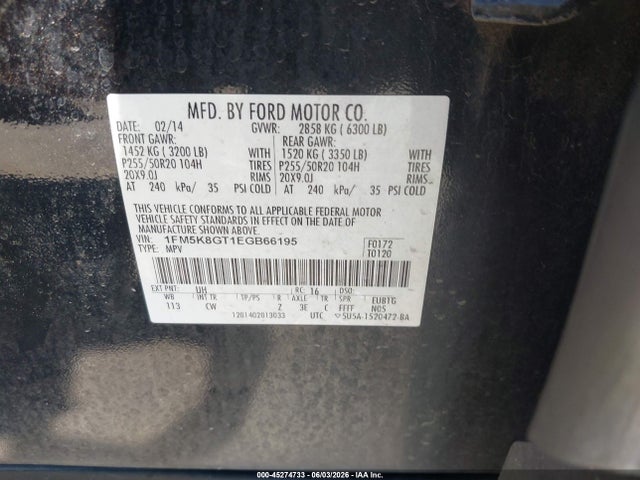 Продажа на аукционе авто 2014 Ford Explorer Sport, vin: 1FM5K8GT1EGB66195, номер лота: 45274733