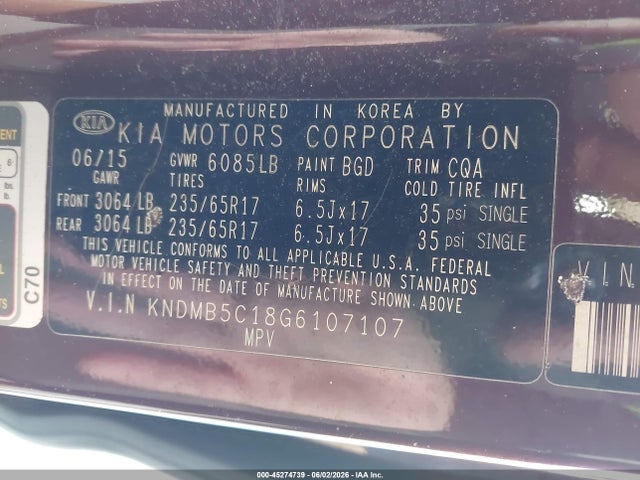 Продаж на аукціоні авто 2016 Kia Sedona Lx, vin: KNDMB5C18G6107107, номер лоту: 45274739