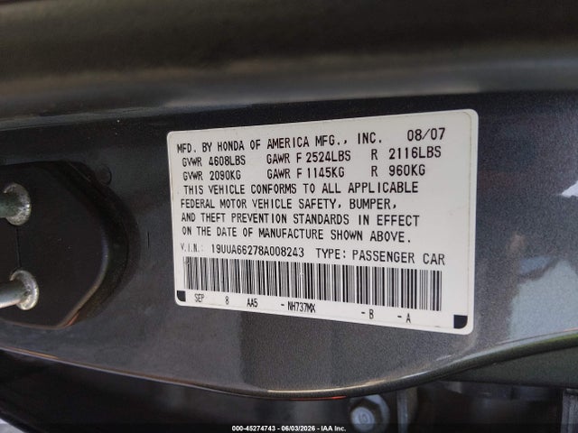 2008 Acura Tl 3.2 მანქანა იყიდება აუქციონზე, vin: 19UUA66278A008243, აუქციონის ნომერი: 45274743