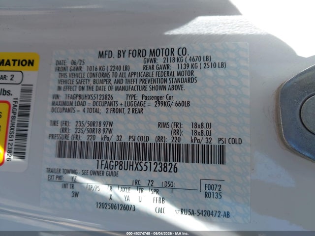 Продаж на аукціоні авто 2025 Ford Mustang Ecoboost Premium, vin: 1FAGP8UHXS5123826, номер лоту: 45274748