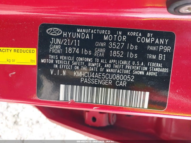 Aukcja sprzedaży 2012 Hyundai Accent Gls, vin: KMHCU4AE5CU080052, numer aukcji: 45274772
