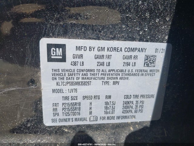 Chevrolet Trax Awd Lt 2021 KL7CJPSB5MB358297 Image 9