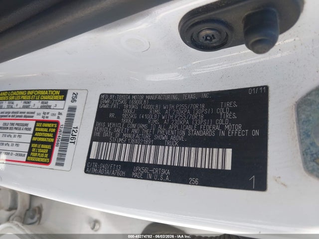45274782 :رقم المزاد ، 5TFUM5F13BX021891 vin ، 2011 Toyota Tundra Grade 4.6l V8 مزاد بيع