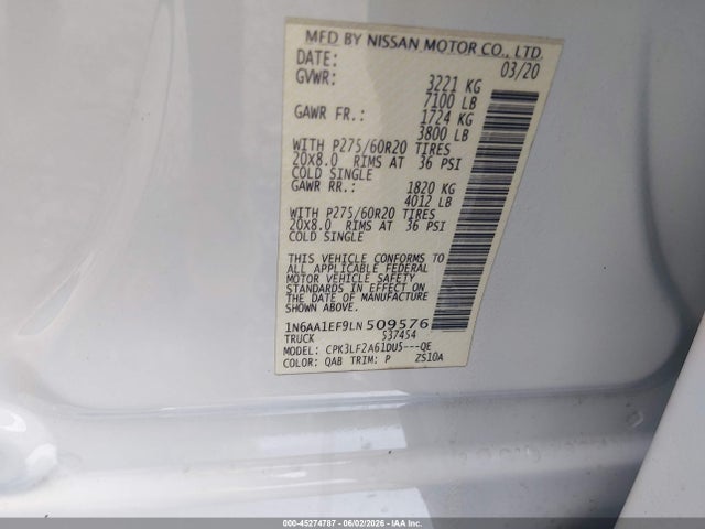 1N6AA1EF9LN509576 Nissan Titan Platinum Reserve 4x2