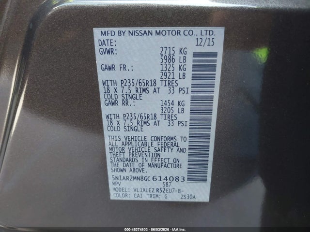 Nissan Pathfinder Sv 2016 5N1AR2MN8GC614083 Image 9