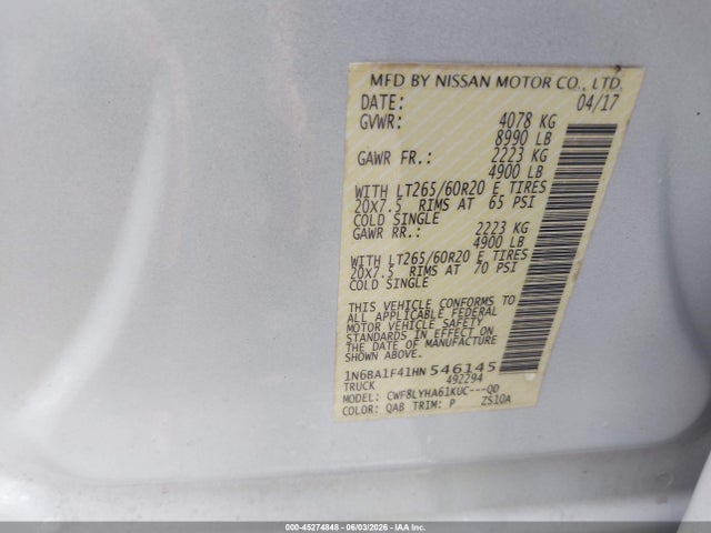 Aukcja sprzedaży 2017 Nissan Titan Xd Platinum Reserve Diesel, vin: 1N6BA1F41HN546145, numer aukcji: 45274848