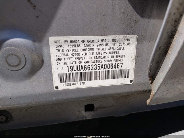 Aukcja sprzedaży 2005 Acura Tl, vin: 19UUA66235A006467, numer aukcji: 45274883