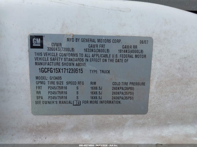 Продажа на аукционе авто 2007 Chevrolet Express Work Van, vin: 1GCFG15X171239515, номер лота: 45274904
