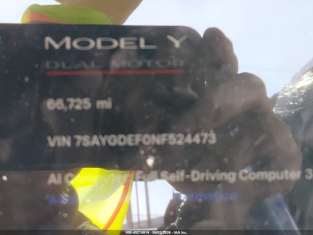 45274916 :رقم المزاد ، 7SAYGDEF0NF524473 vin ، 2022 Tesla Model Y Performance Dual Motor All-wheel Drive مزاد بيع