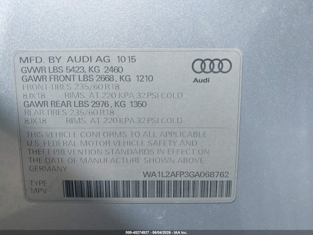 WA1L2AFP3GA068762 Audi Q5 2.0t Premium