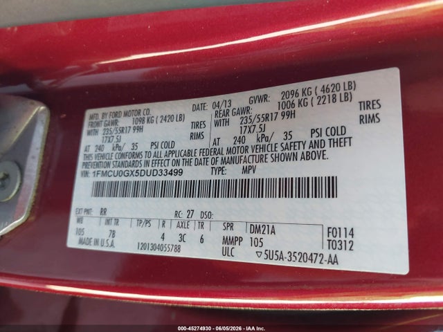 Aukcja sprzedaży 2013 Ford Escape Se, vin: 1FMCU0GX5DUD33499, numer aukcji: 45274930