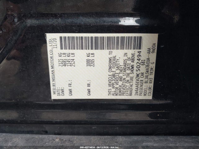 45274934 :رقم المزاد ، 1N4AA6EV2MC502494 vin ، 2021 Nissan Maxima Sr Xtronic Cvt مزاد بيع