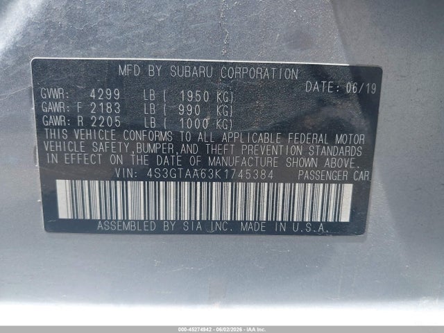 Subaru Impreza 2.0i 2019 4S3GTAA63K1745384 Image 9