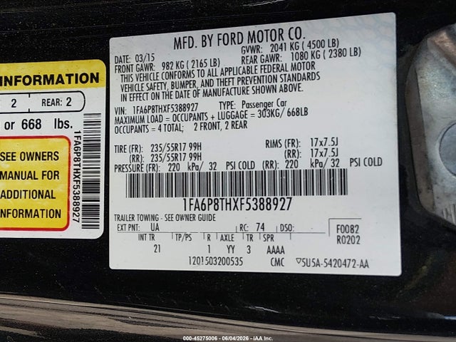 Ford Mustang Ecoboost 2015 1FA6P8THXF5388927 Image 9