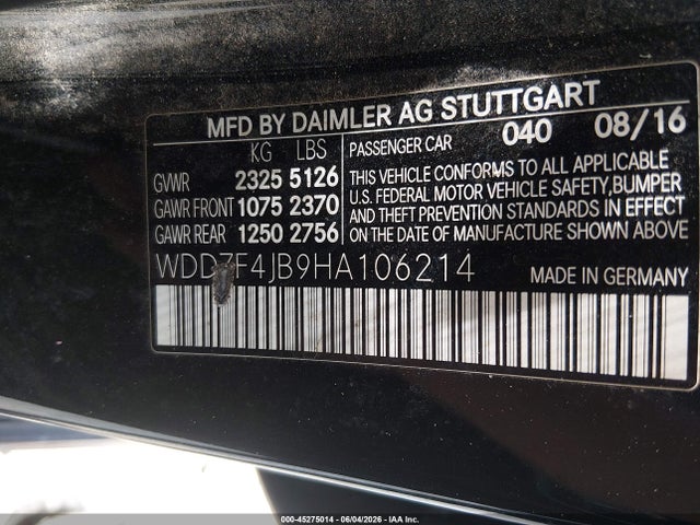 Aukcja sprzedaży 2017 Mercedes-benz E 300, vin: WDDZF4JB9HA106214, numer aukcji: 45275014
