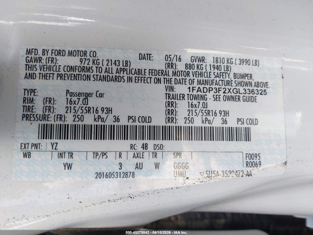 Ford FOCUS SE 2016 1FADP3F2XGL336325 Image 9
