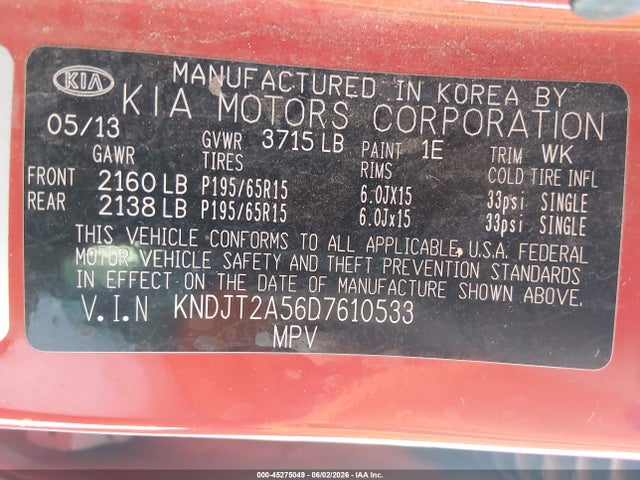 Продажа на аукционе авто 2013 Kia Soul, vin: KNDJT2A56D7610533, номер лота: 45275049