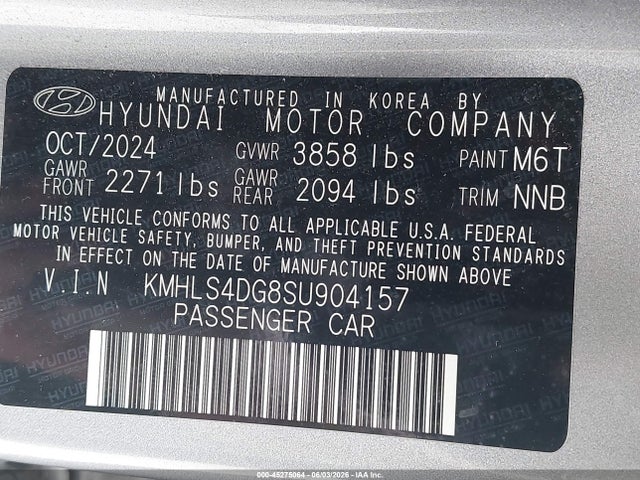 Aukcja sprzedaży 2025 Hyundai Elantra Sel Convenience, vin: KMHLS4DG8SU904157, numer aukcji: 45275064