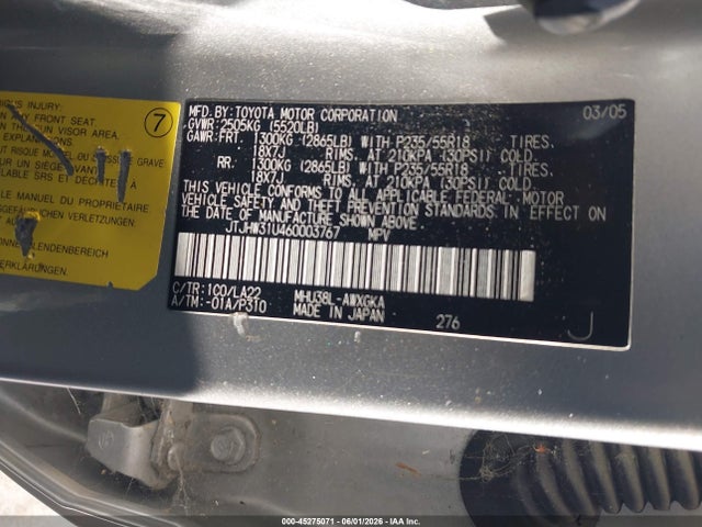 45275071 :رقم المزاد ، JTJHW31U460003767 vin ، 2006 Lexus Rx 400h مزاد بيع